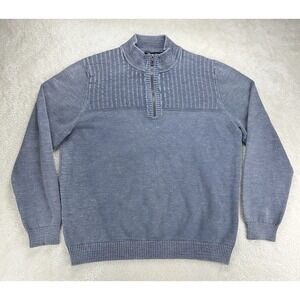 Tommy Bahama Sweater Mens Blue/Gray ¼ Zip Pullover Knit Cotton No Tags‎ "Read"